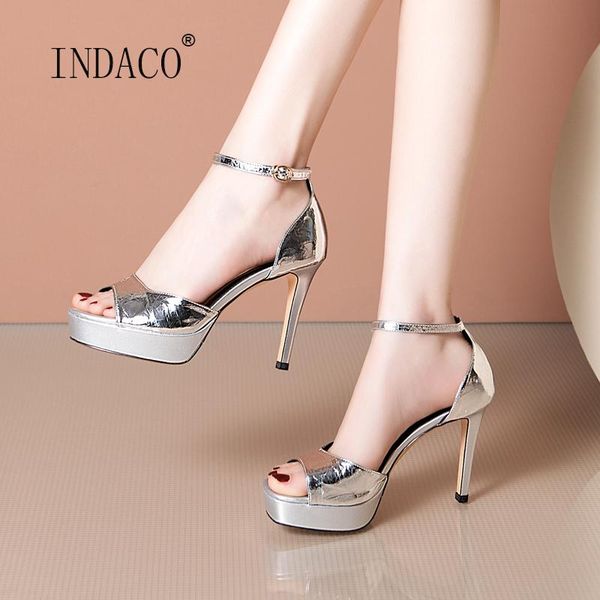 

women platform sandals summer gold silver high heels shoes woman 2021 leather 10cm, Black