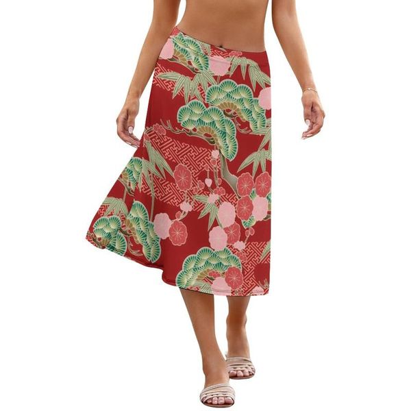 

skirts ukiyo e skirt fashion beach ladies printed polyester midi, Black