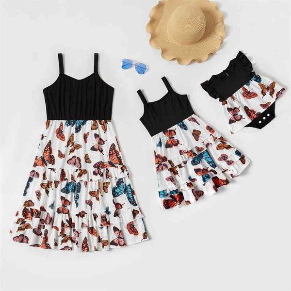 

summer black splice sling dresses for mommy and me 210528, Blue