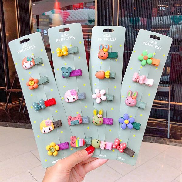 

cartoon children's hairpins set cute girl headdress edge clip hairgrip hair accessories headwear baby wholesale, Slivery;white