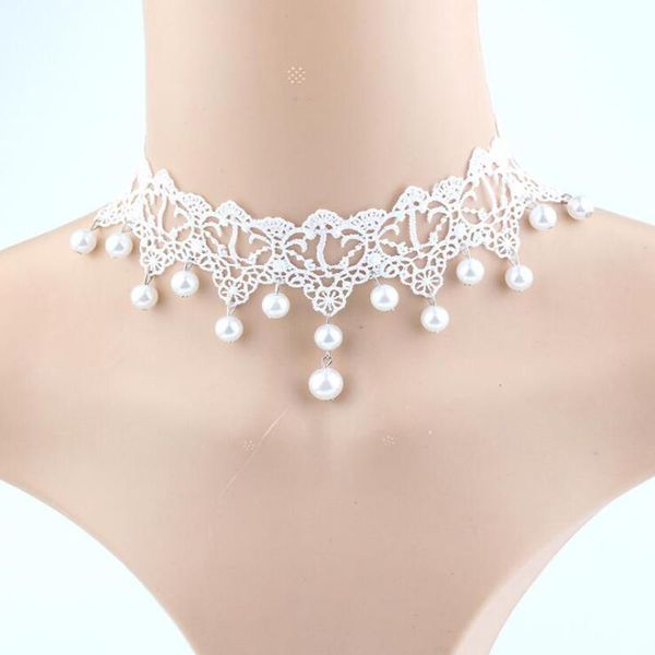 Anhänger Halsketten Mode Frauen Retro Goth Rose Blume Spitze Perle Halskette Kragen Choker Samt Viktorianischen Vintage Gothic Kette Für Hochzeit