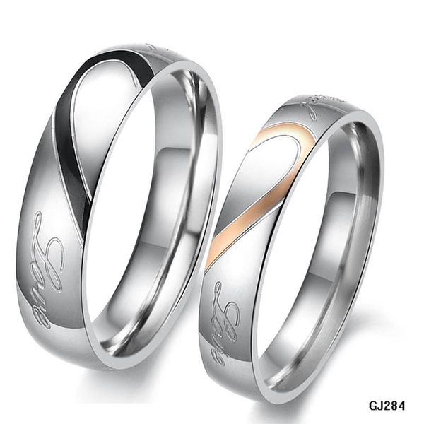 

cluster rings black gold love fashion titanium steel couple ring jewelry, Golden;silver