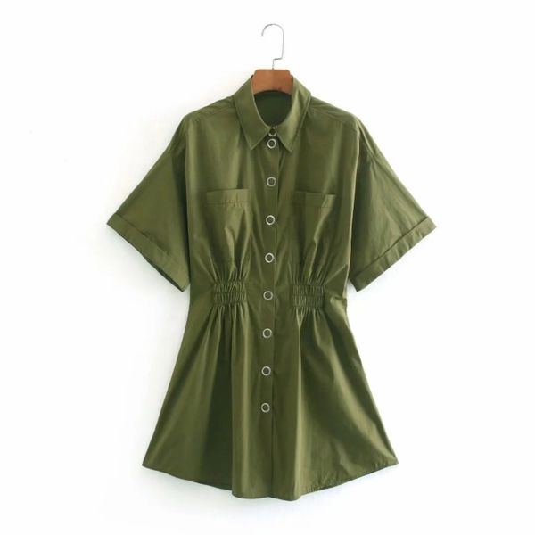 

summer women army green mini shirt dress female short sleeve clothes casual lady loose vestido d7610 210430, Black;gray