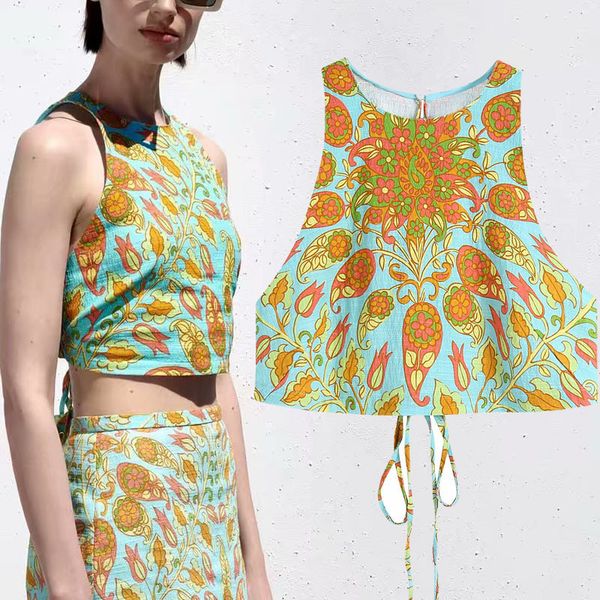 

summer style female print sleeveless women's vest national style holiday chic female 210507, White