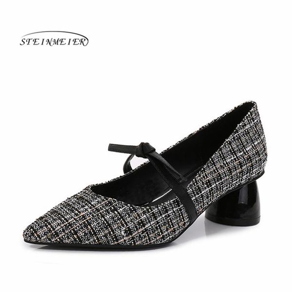 

dress shoes women summer high heels fashion cloth pumps spring thick round toe slip on heel woman 2021, Black