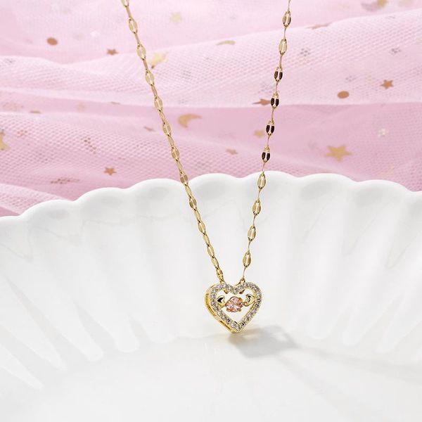 

zircon inlay heart necklace pendant for women stainless steel chain female jewelry wholesale collares kpop necklaces, Silver