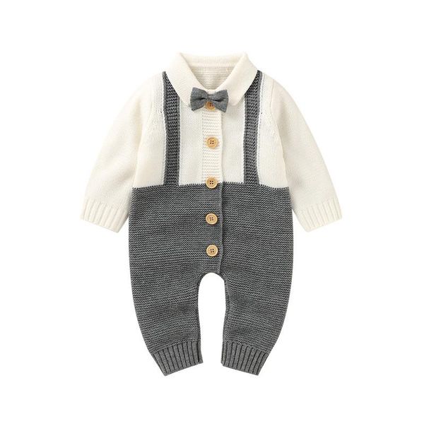 

jumpsuits autumn toddler baby boys casual knitted romper, grey turn-down collar long sleeve button-down jumpsuit clothes, Blue