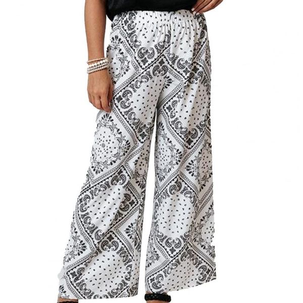 

women's pants & capris women fashion wide leg bohemian printing high waist slacks bottoms for work white xxxl summer clothes 2021, Black;white