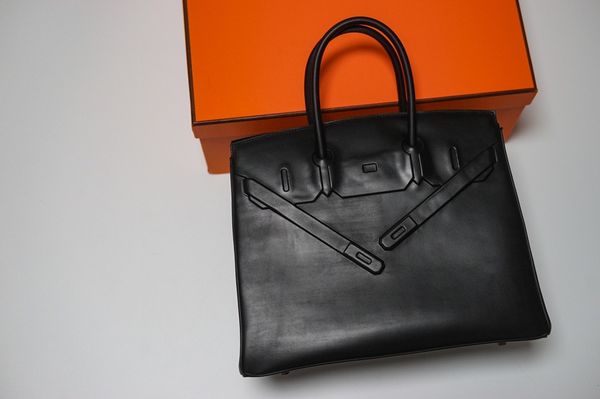

est quality 35cm shadow handbag luxury purse man and women bag fully handmade wax line stitching excellent leather.