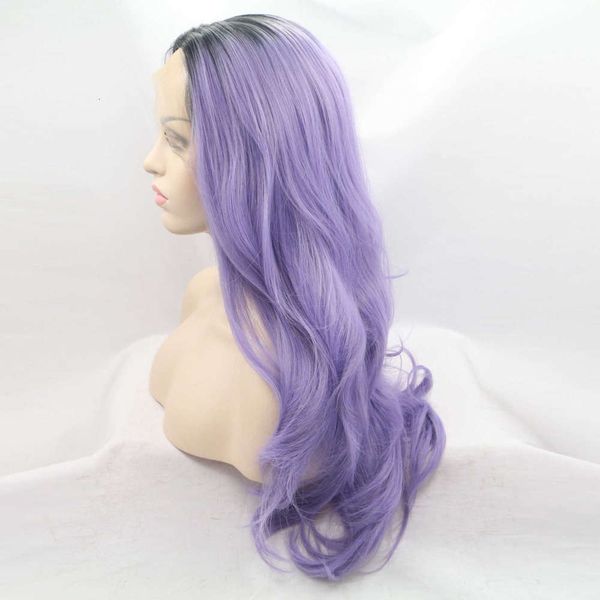 

pre wig lace chemical fiber head cover with gradient dyeing medium length curling hair, Black;brown