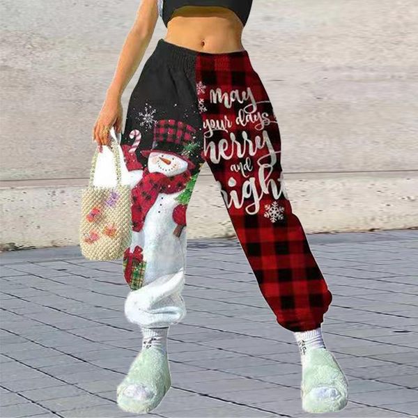 

women's pants & capris christmas elk snowflake print trousers 2021 women fashion high street pocket sweatpants simple solid jogger long, Black;white