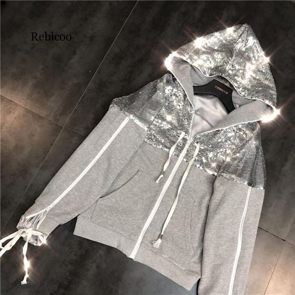 

Women's Two Piece Pants Casual tracksuit Hooded sweatshirts Suit Women clothing 2 set Stamping Sequin pant Sporting Femme 53VR, White