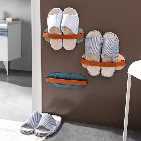 

wall mounted adhesive shoe rack bathroom slipper household three-dimensional storage 150g hooks & rails