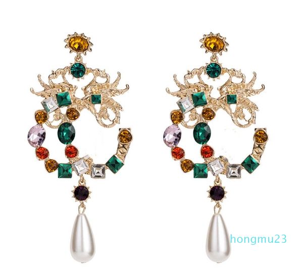 

2019new arrival designer long dangle earring retro crystal statement earring famous brand jewelry gift for love 502, Golden;silver