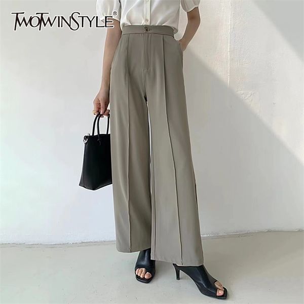 

vintage solid pant for women high waist pleated full length straight casual pants female summer fashion 210521, Black;white