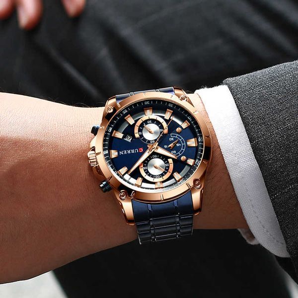 

curren men watches luxury brand chronograph male wristwatch quartz waterproof big diver watch men gold relogio masculino 210527, Slivery;brown