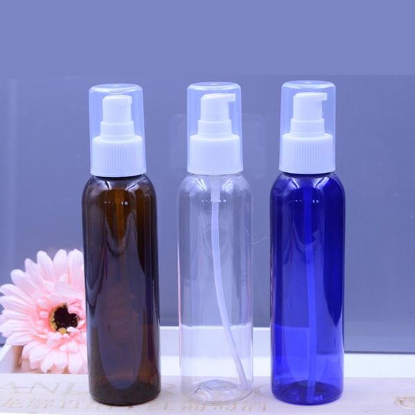 

10ps/lot 150ml round amber clear blue green pet plastic bottle with treatment pump for hair oil refillable bottles storage & ja