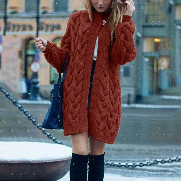 

women's jackets knitwear woman sweater cardigans solid long shirts o-neck sleeve casual autumn female knitted streetwear, Black;brown