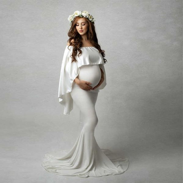 Abiti lunghi di maternità con scialle per servizio fotografico Maxi abito fantasia abito gravidanza Elegence donne incinte vestiti fotografia puntelli Q0713