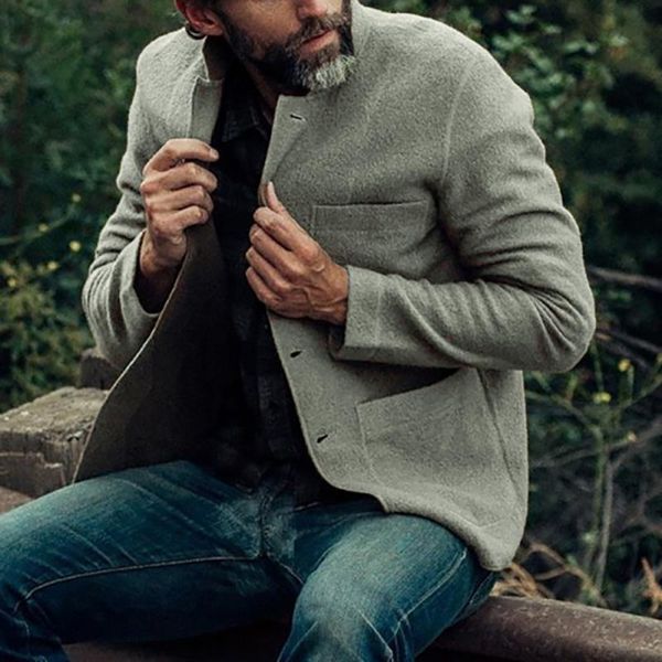 

men's jackets fashion autumn winter men solid color jacket fit button casual cardigan sports coat pocket 2021, Black;brown