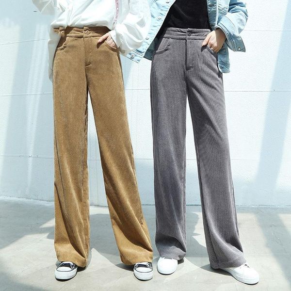 

women's pants & capris sitruuna 2021 autumn women solid wide leg ladies casual corduroy elegant female high waist loose leggings, Black;white