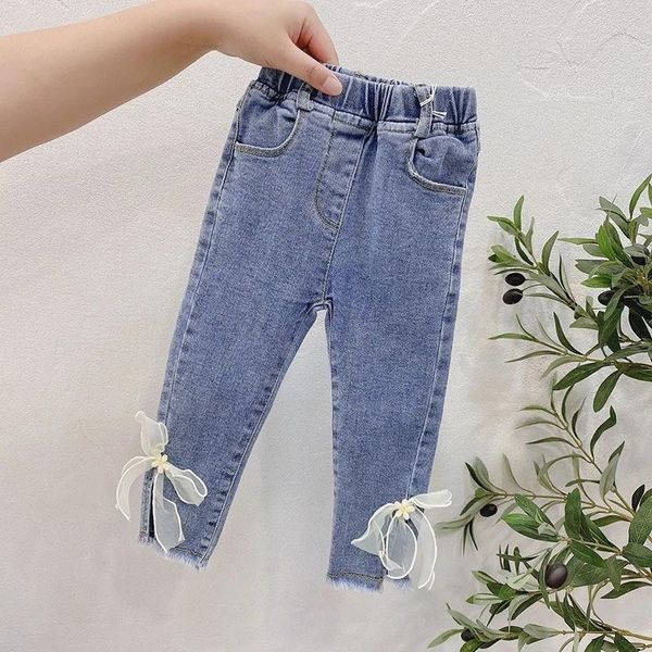 

baby girls jeans princess bow cute denim pants sweet bowknot stretch spring kids for toddler infant clothes, Blue