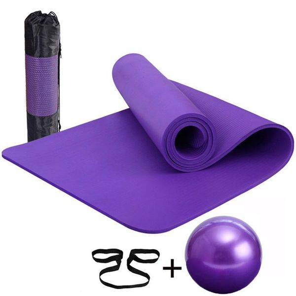 

yoga mats 10mm thick non-slip mat fitness pad for sport exercise pilates + 25cm ball strap mesh storage bag