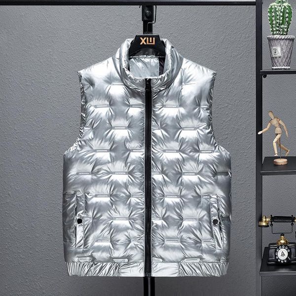 

men's vests 2022 glossy stand collar workwear thickening vest, Black;white