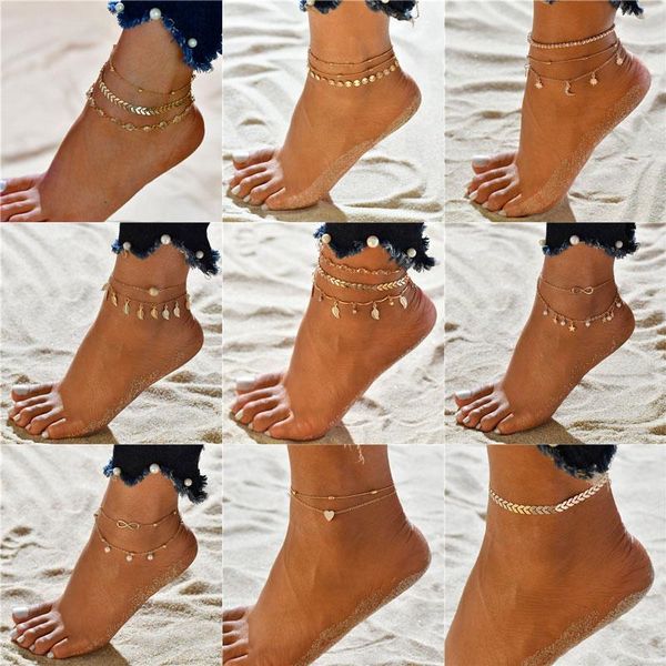 

anklets modyle vintage beach foot anklet for women bohemian female summer bracelet on the leg jewelry, Red;blue