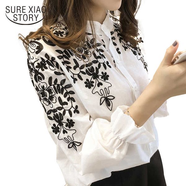 

arrival fashion embroidery women's clothing long sleeve casual women blouse shirt office lady women blusas 529e 30 210528, White
