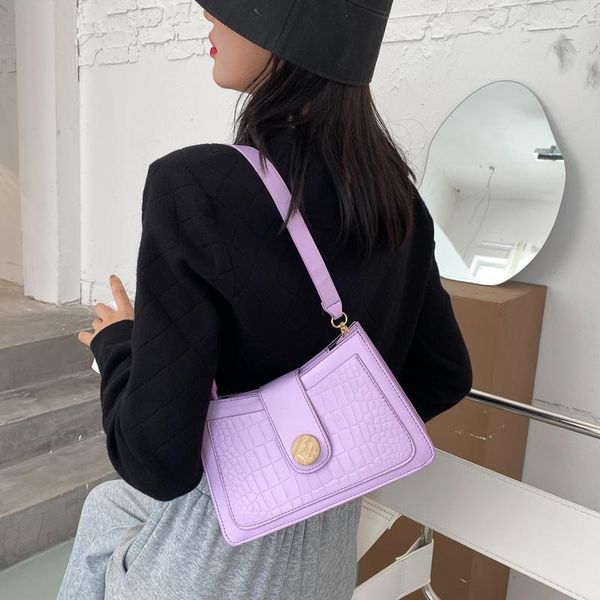 

evening bags crocodile pattern baguette handbag for women 2021 candy color chain ladies small shoulder fashion design leather armpit bag