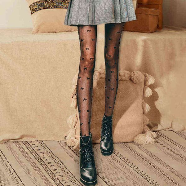 Sexy Donne collant collant collant senza cuciture collant con arco estate nylon dot stampa stretta femmina elevata elasticità Hosiery per ragazze Y1130