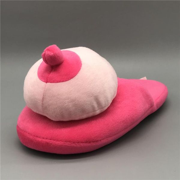

fashion breast shape cotton slippers winter women's home plush shoes lovely couples indoor mamma furry sandals, Black