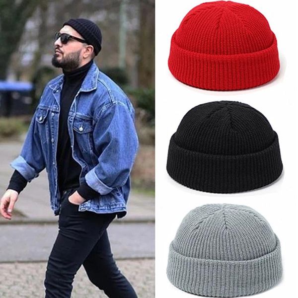 

ball caps knitted hats for women skullcap men beanie hat winter retro brimless baggy melon cap cuff docker fisherman beanies, Blue;gray