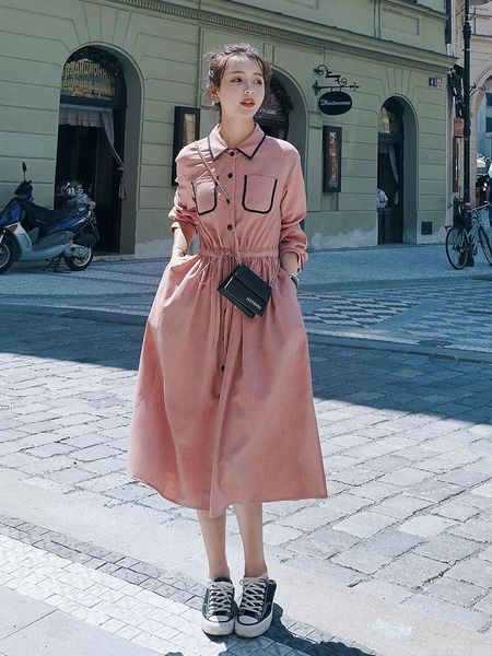 

casual dresses fashion preppy style female slim long dress spring autumn 2021 sweet for women roupas feminina zjt1787, Black;gray