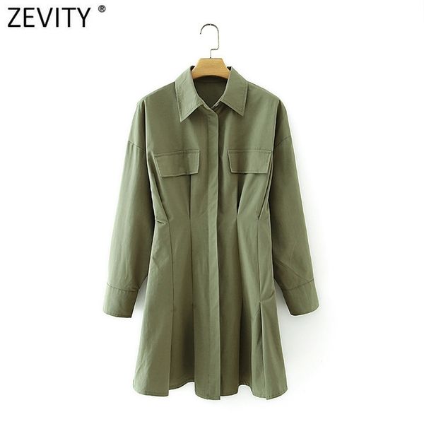 

women double pockets patch press pleat shirtdress female long sleeve casual slim business a line vestidos ds4651 210420, Black;gray