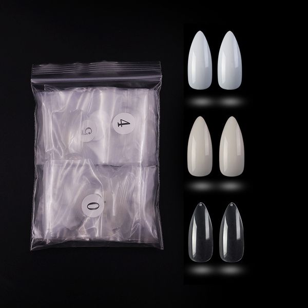 

100 pieces bagged mid-length pointed nail fake nails patch, Red;gold