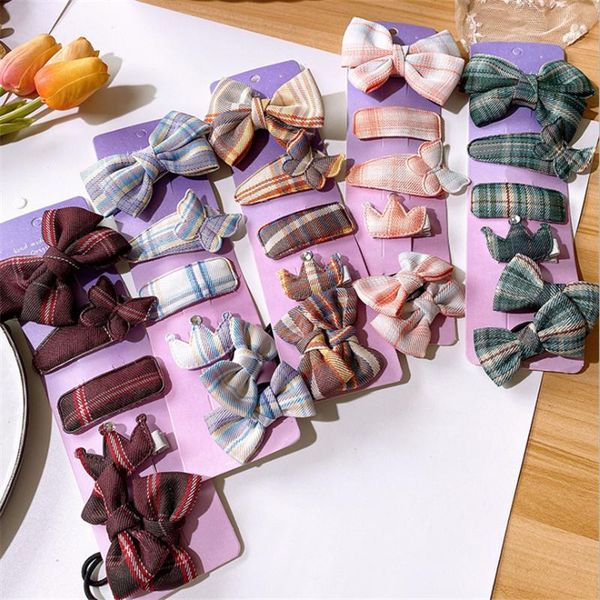 

hair accessories 5set/lot clips printed children cotton barrettes plaid pins hairbands for women girls bows hairpin, Slivery;white