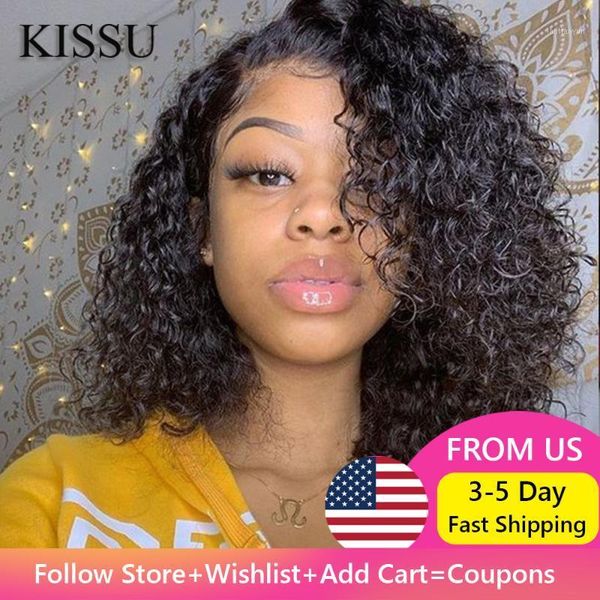 

brazilian kinky curly bob lace front wigs human hair sale for women1, Black;brown