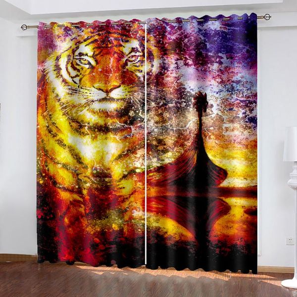 

morden brown tiger curtains window blackout luxury 3d set for bed room living curtain & drapes