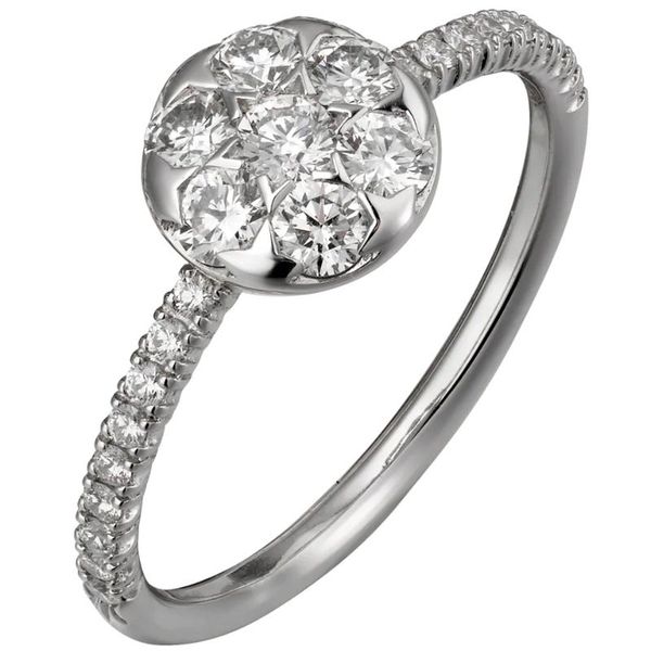 

cluster rings 18k au750 white gold ring women wedding anniversary engagement round moissanite diamond elegant romantic trendy cute, Golden;silver