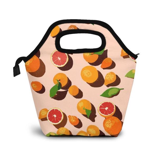 

summer orange pattern lunch bag lunch/ice bags portable insulated picnic box for women men organizer, Blue;pink