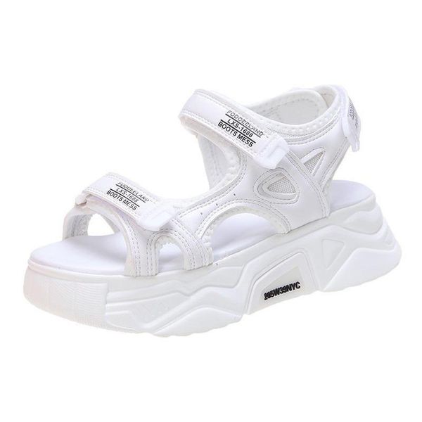 

sandals chunky women cow leather platform flats ankle buckle straps ladies summer beach casual shoes handmade, Black