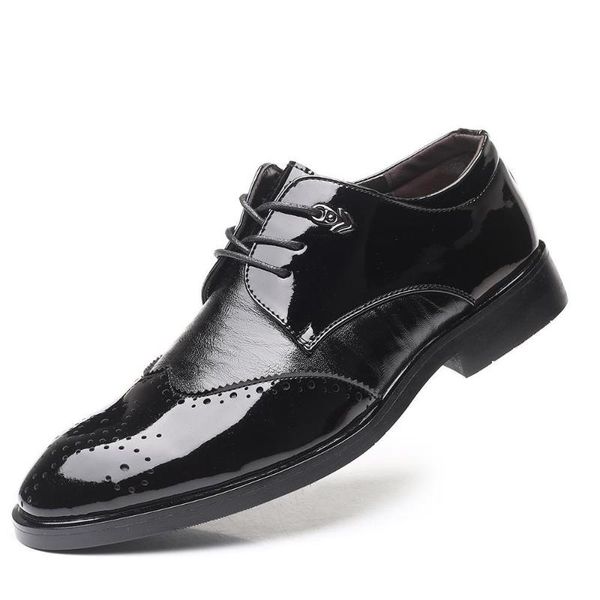 

dress shoes 37~48 large size men black patent leather derby brogue mens pointed toe lace up formal wedding suit