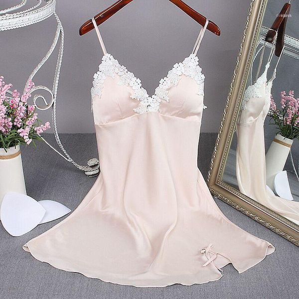 

fashion 2021 summer women's night robe bath gown faux silk nightgown sleepwear nightdress pajamas size  l xl xxl 1d-11, Black;red