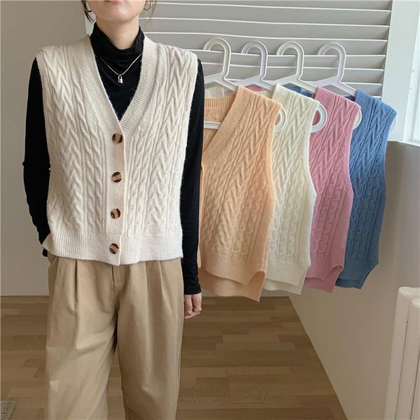 

women's vests women knitted vest cardigan female autumn elegant sleeveless coat loose sweater wool 9036#, Black;white