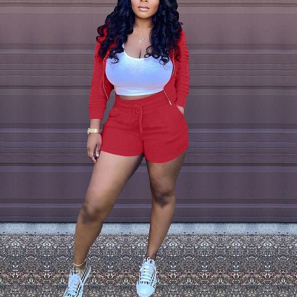 

women's tracksuits solid color casual sportswear two piece set women long sleeve jacket colth & loose shorts, Gray