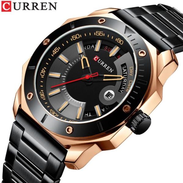 

wristwatches curren men's watch and chic business quartz watches stainless steel date week male clock, Slivery;brown