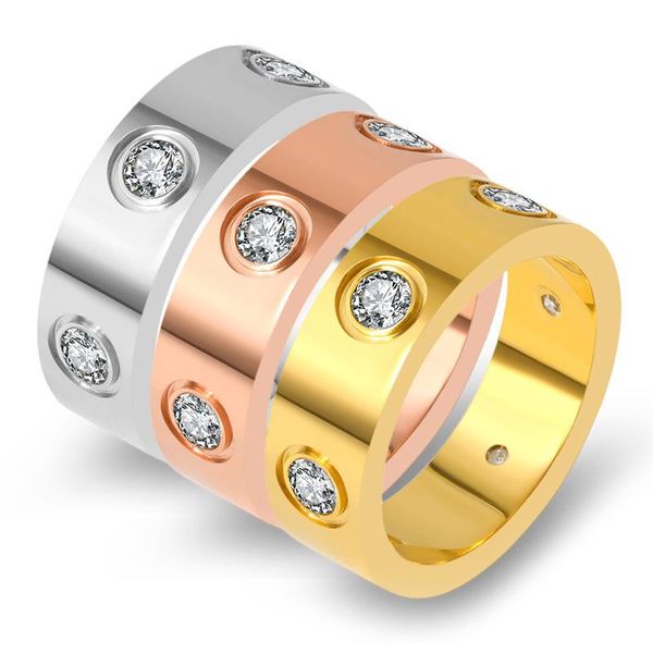 

stainless steel rose gold color love ring for women men couple cz crystal rings brand jewelry wedding gift cluster, Golden;silver