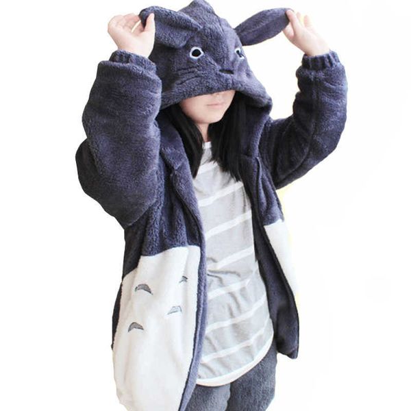 Felpa con cappuccio Kawaii Totoro Uomo Donna Harajuku Felpe con cappuccio in peluche morbido Plus Size Giacca cosplay oversize Cappotto Felpa allentata X0721